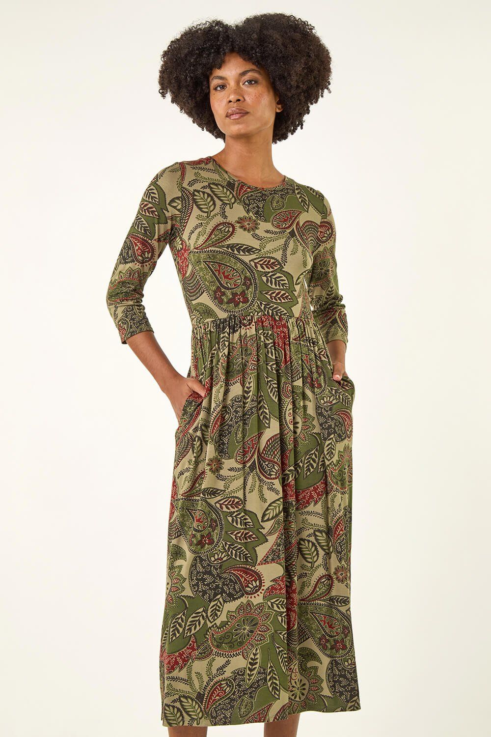 Roman Paisley Print Stretch Midi Dress