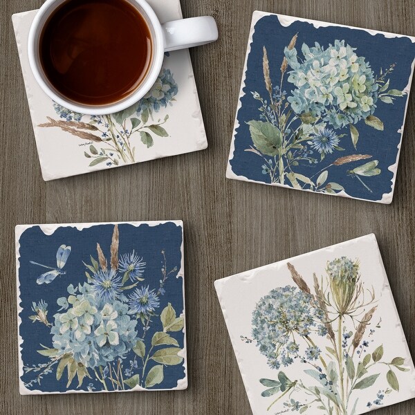 Absorbent Stone Beverage Coasters - Set of 4 - Bohemian Blue - Multi-160