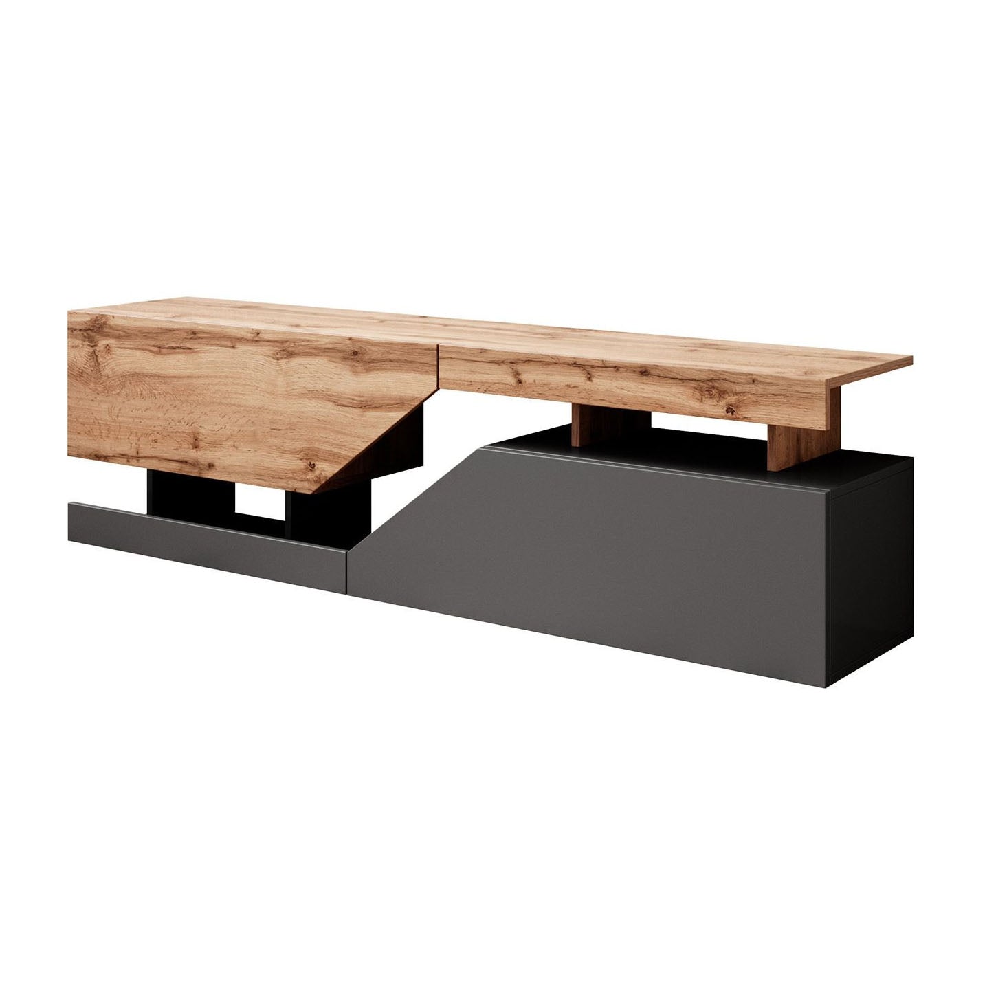 Meubella - TV-Meubel Canberra - Eiken - Antraciet - 160 cm