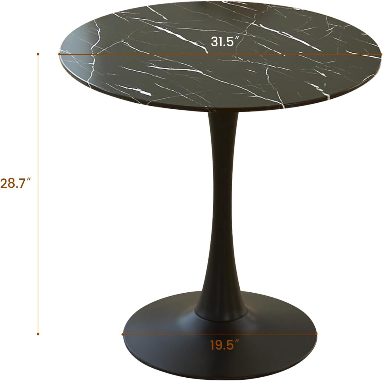 Round Dining Table, 31.5 Circle Tulip Table with Thickened Tabletop & Metal Pedestal, Mid Century Modern Bistro Table for Kitchen, Small Places, Living Room, Cafe (Marble Pattern Black)