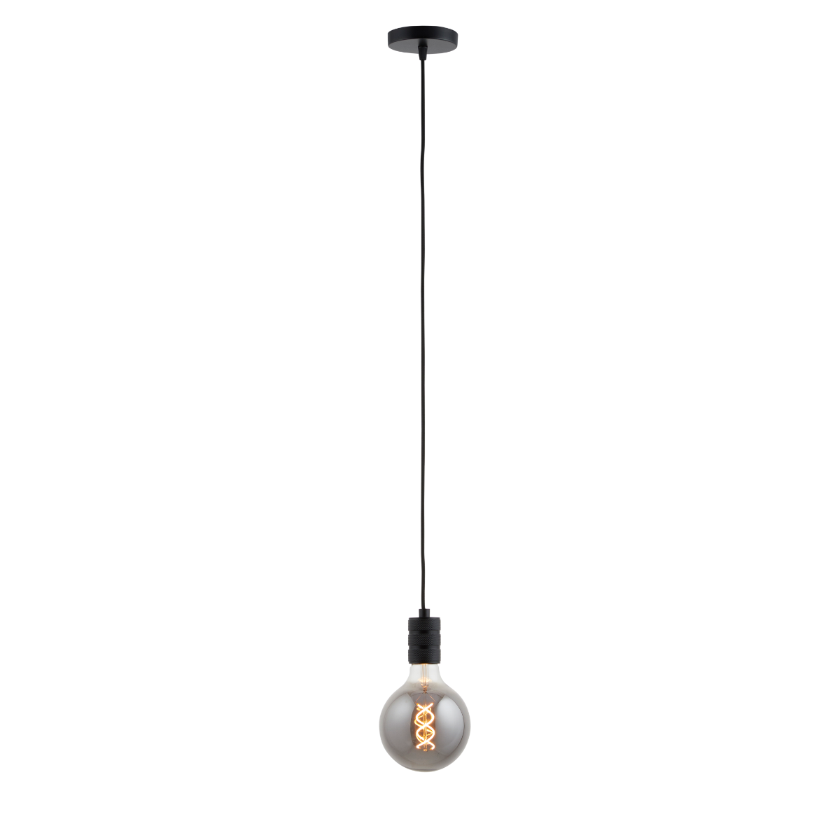 Lighto | Pendel Mat Zwart | Inclusief Lichtbron Rookglas | Retro | 1.5m Snoer | Met Plafondkap
