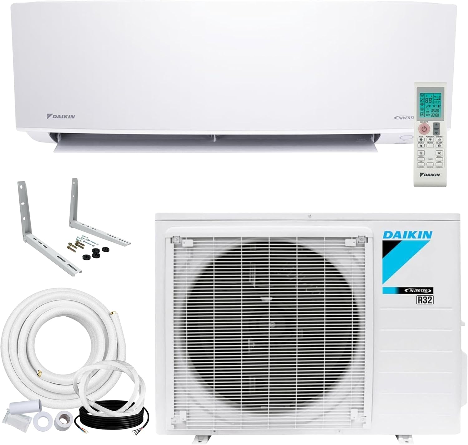 Daikin 18,000 BTU 18 SEER2 Entra R32 Series Ductless Mini Split Heat Pump System w/Maxwell All-Inclusive 15’ Installation Kit and Wall Mounting Bracket (230V)