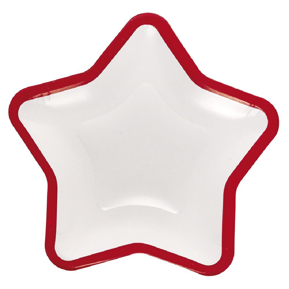 Lot de 10 assiettes carton étoile blanc avec liseré rouge