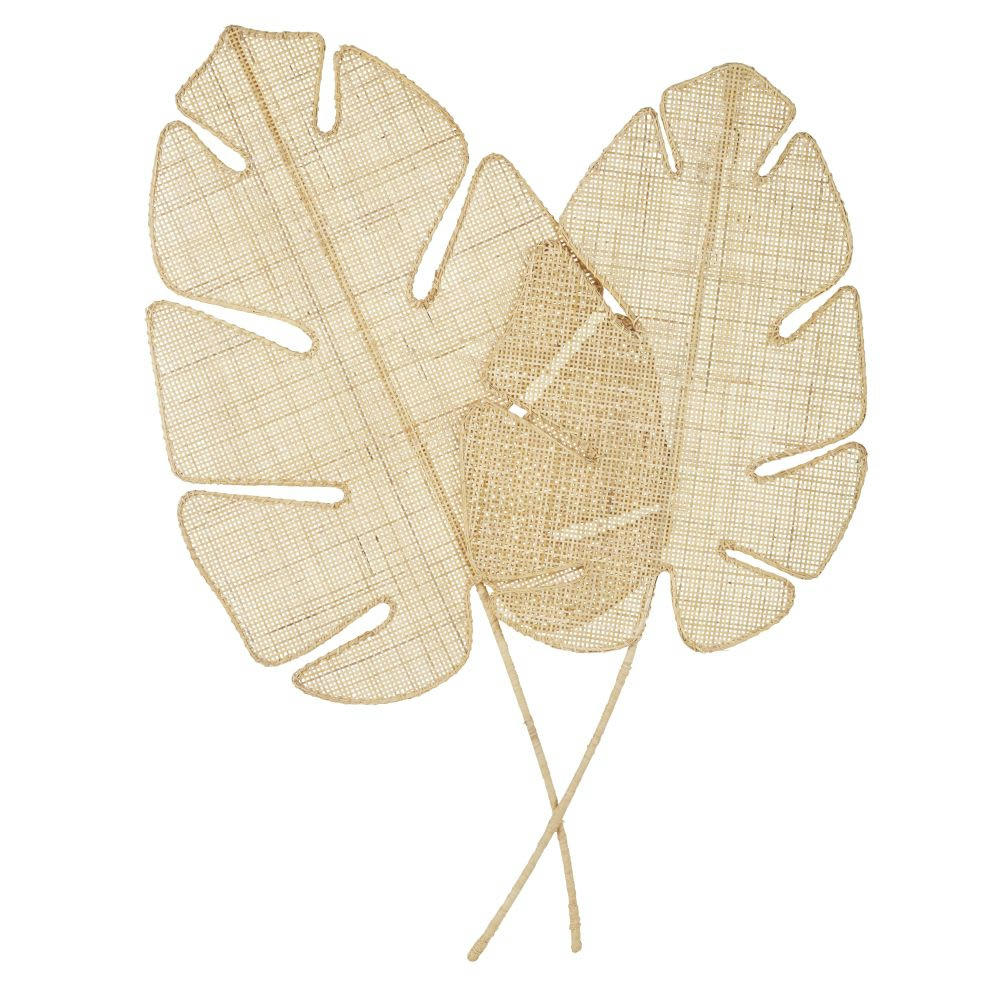 LA HAVANE - Déco murale feuilles en raphia beige 83x109