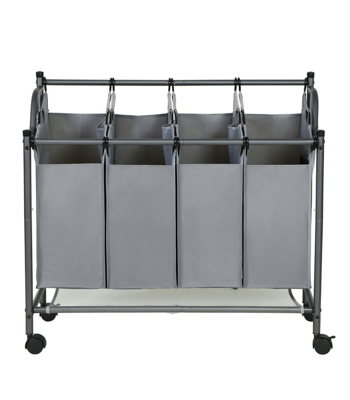 - Bac à linge avec 4 sacs amovibles gris sur roulettes