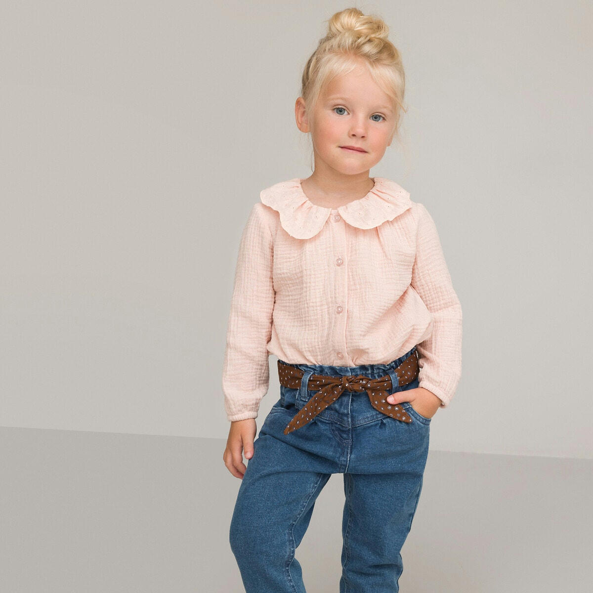 Blouse col claudine manches longues, gaze de coton
