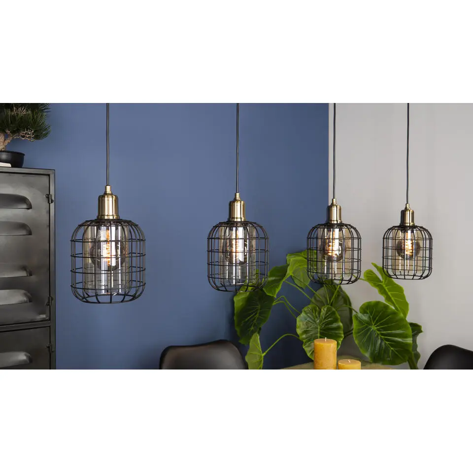 EGLOChisleHanglamp-E27-130cm- Glas -Zwart/Amber