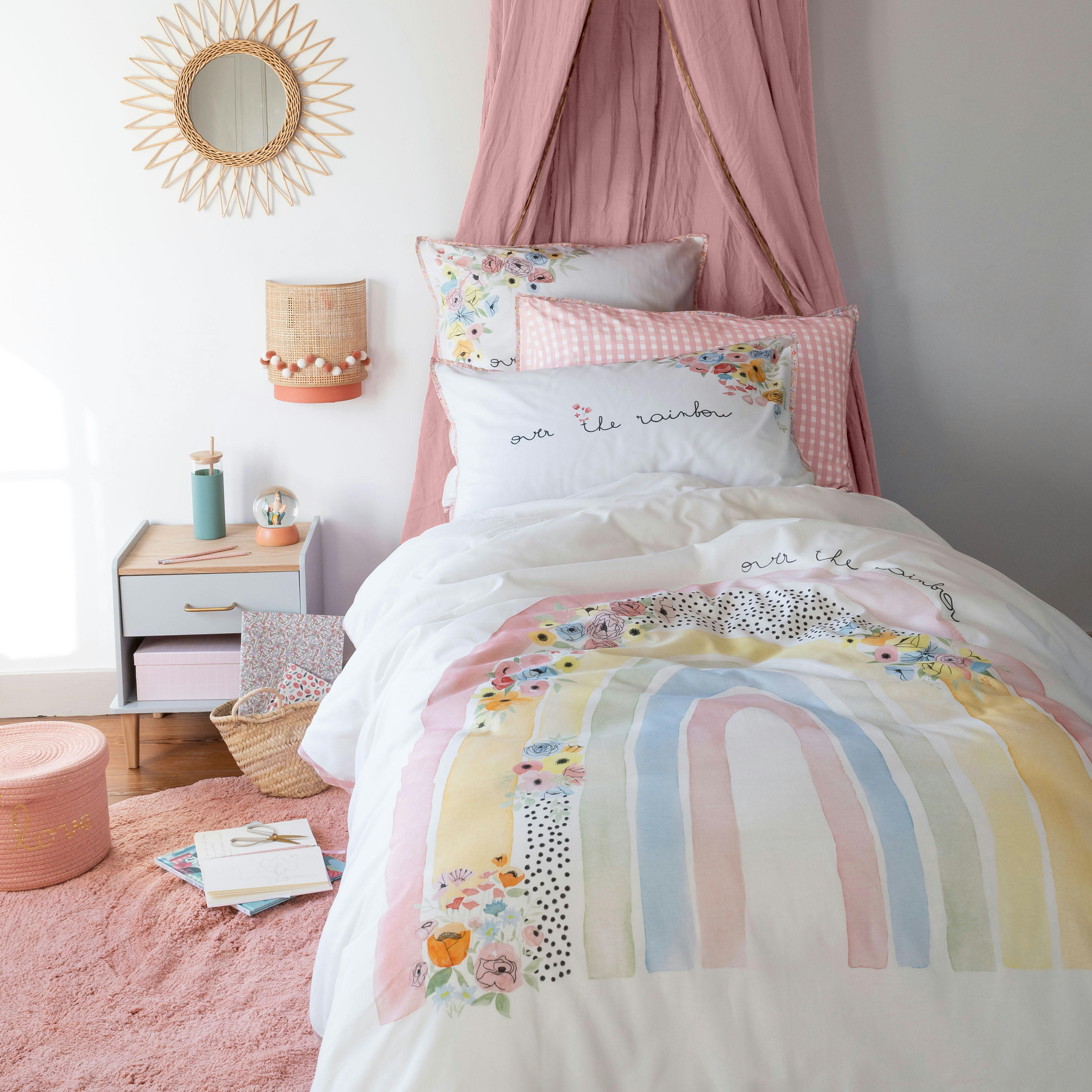 REVE DOR - Housse de couette réversible pur coton bio  rose 200x200