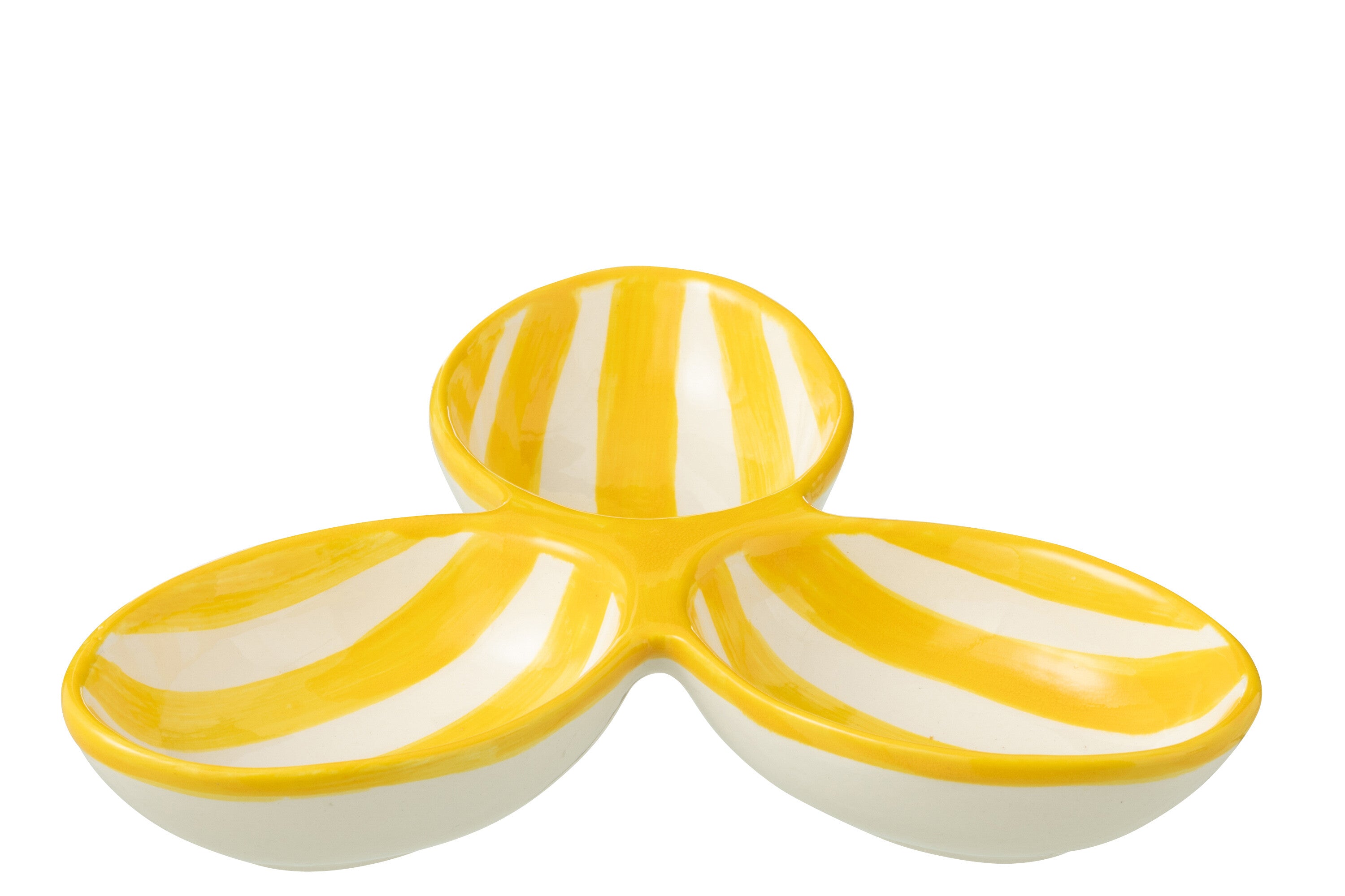 J-Line serveerschaal Granada Stripes Clover - keramiek - wit/geel