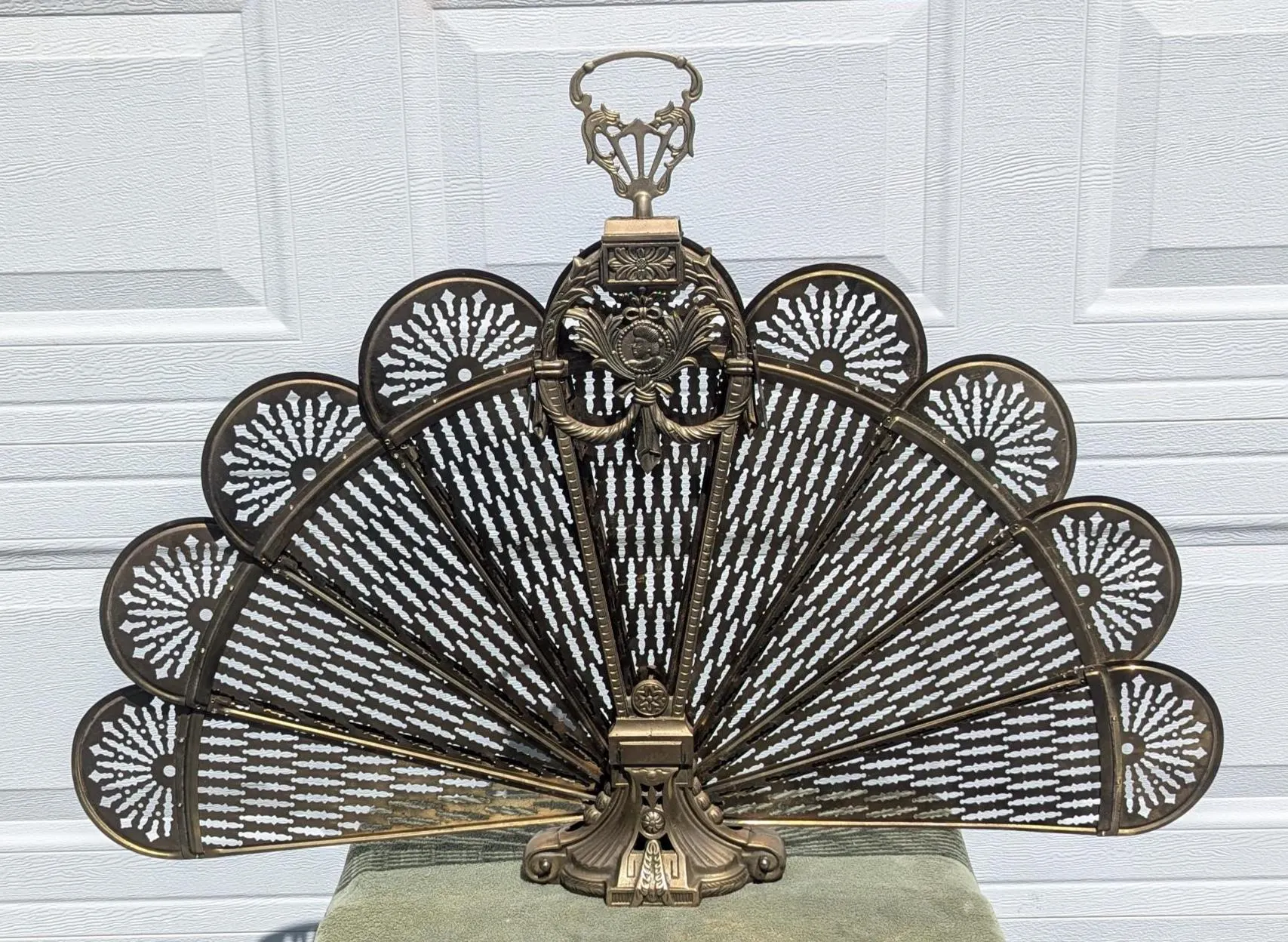 RARE Find! Fantastic Ornate Peacock Art Deco Brass Fireplace Folding Hearth Fireplace Screen