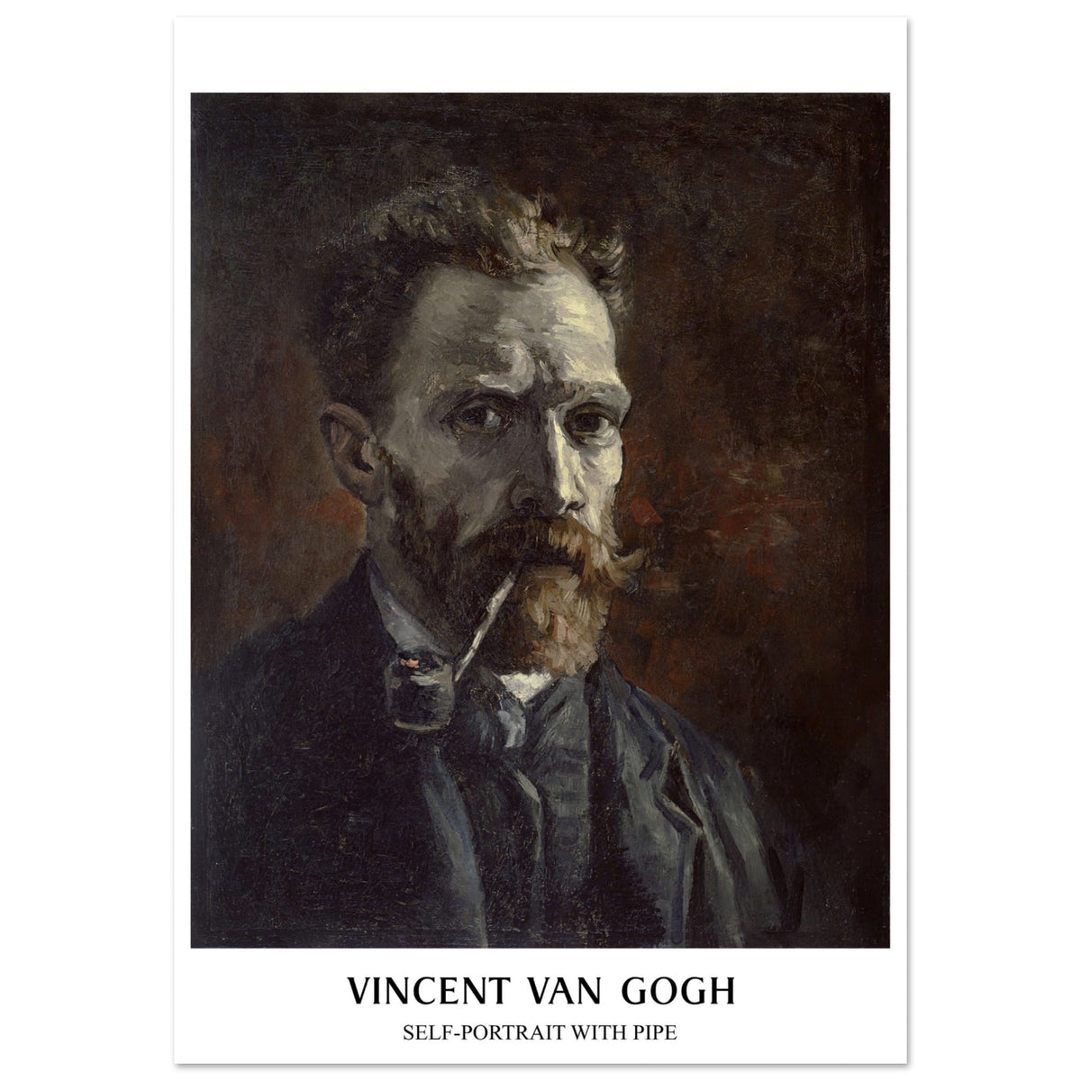 Artfulprints Poster Vincent van Gogh - Self-portrait with pipe  - 70x100 cm - Bruin