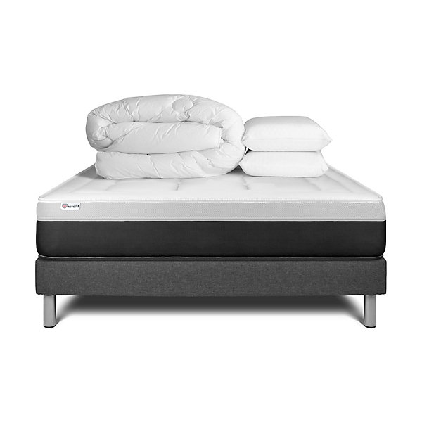 Pack sommier kit matelasRessorts ensachés et mémoire de forme avec couette et oreillers