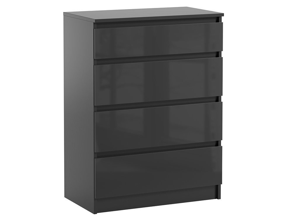 Komoda Pojemna Pari 4 Szuflady Czarny Połysk 70 CM Czarna