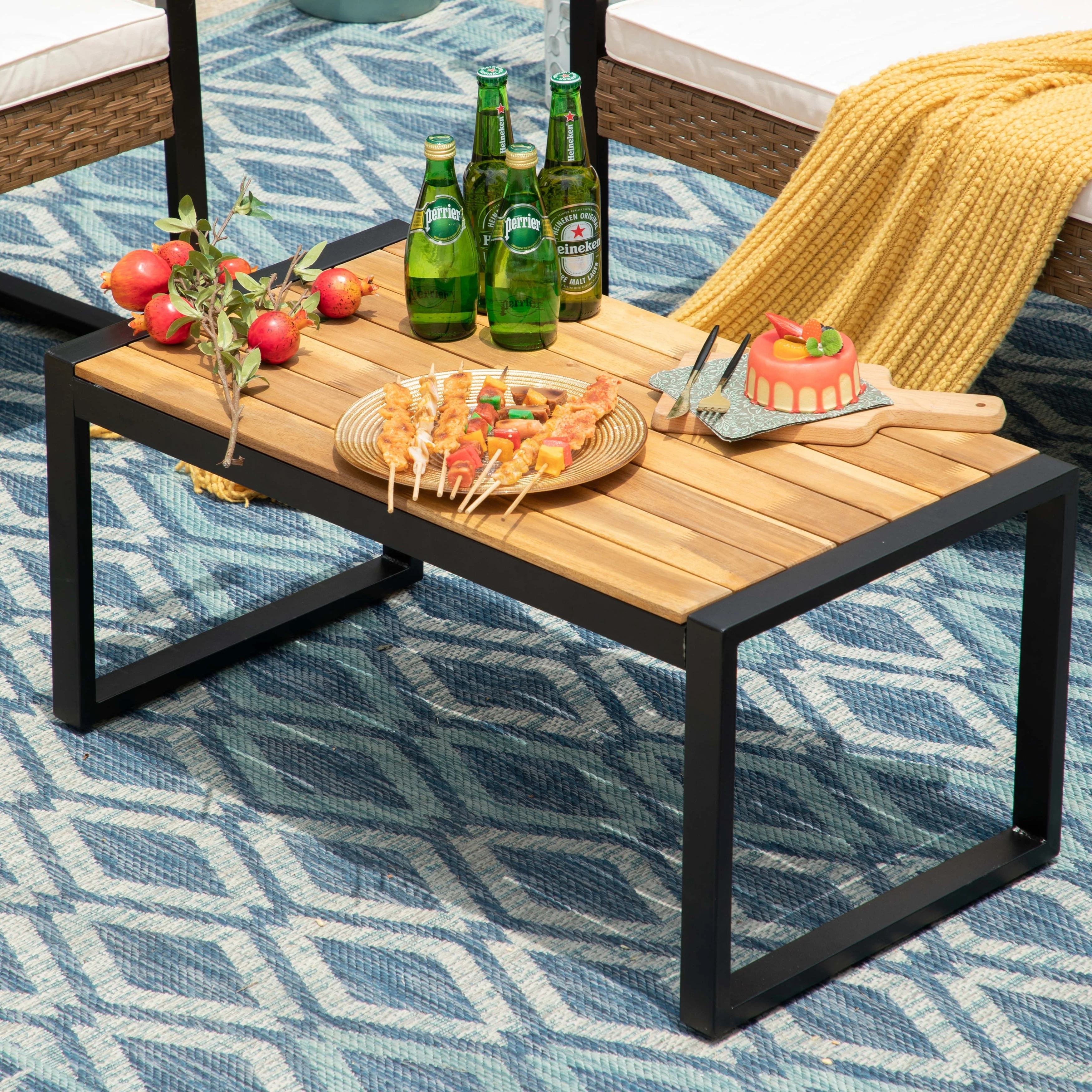 4-Piece Patio Furniture Wicker Outdoor Bistro Set, All-Weather Rattan Wood Conversation Set with Soft Cushions by Havenside Home