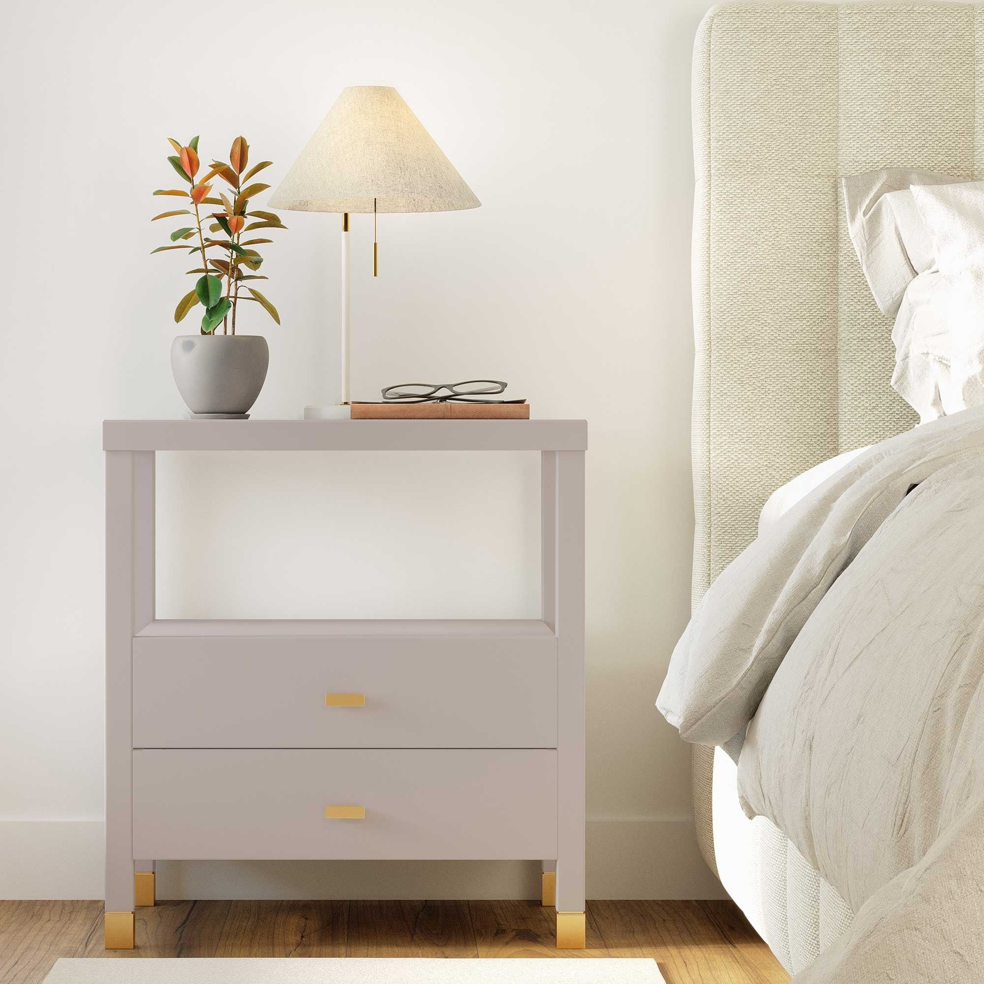 Painted Wood Storage Nightstand With Brass Accents by East at Main