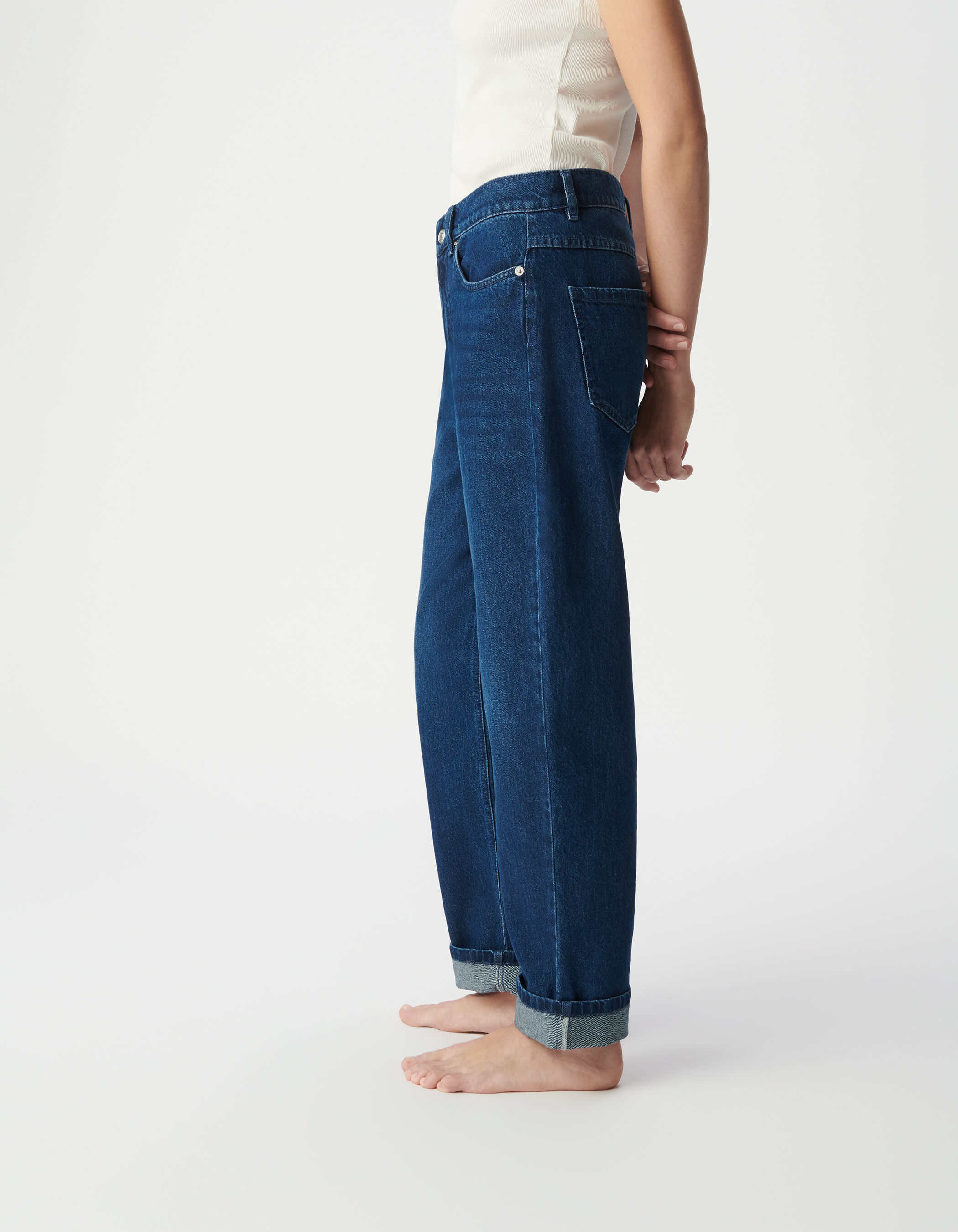 Jean boyfriend bleu cropped Femme