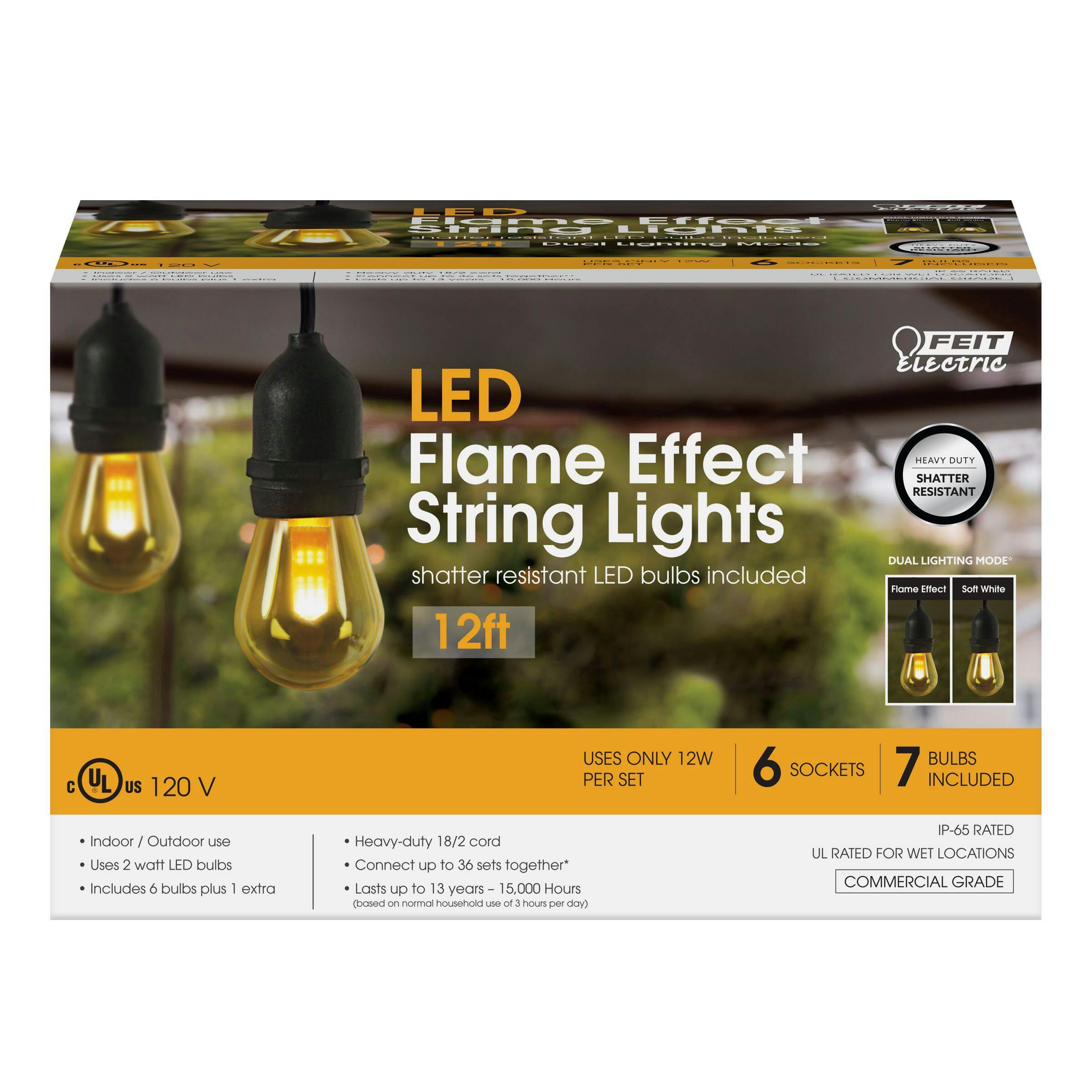 Feit Shatter-Resistant LED Flame Effect String Light, For Indoor/Outdoor Use