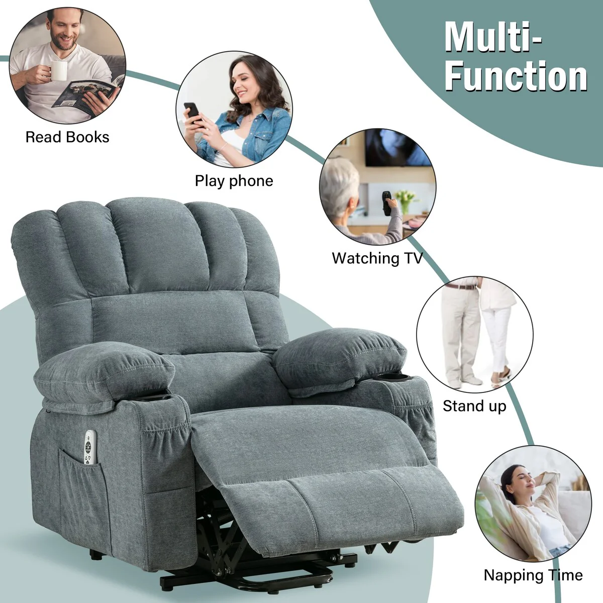 Power Lift Recliner Chair for Elderly, Heat & Massage Recliners Chair
