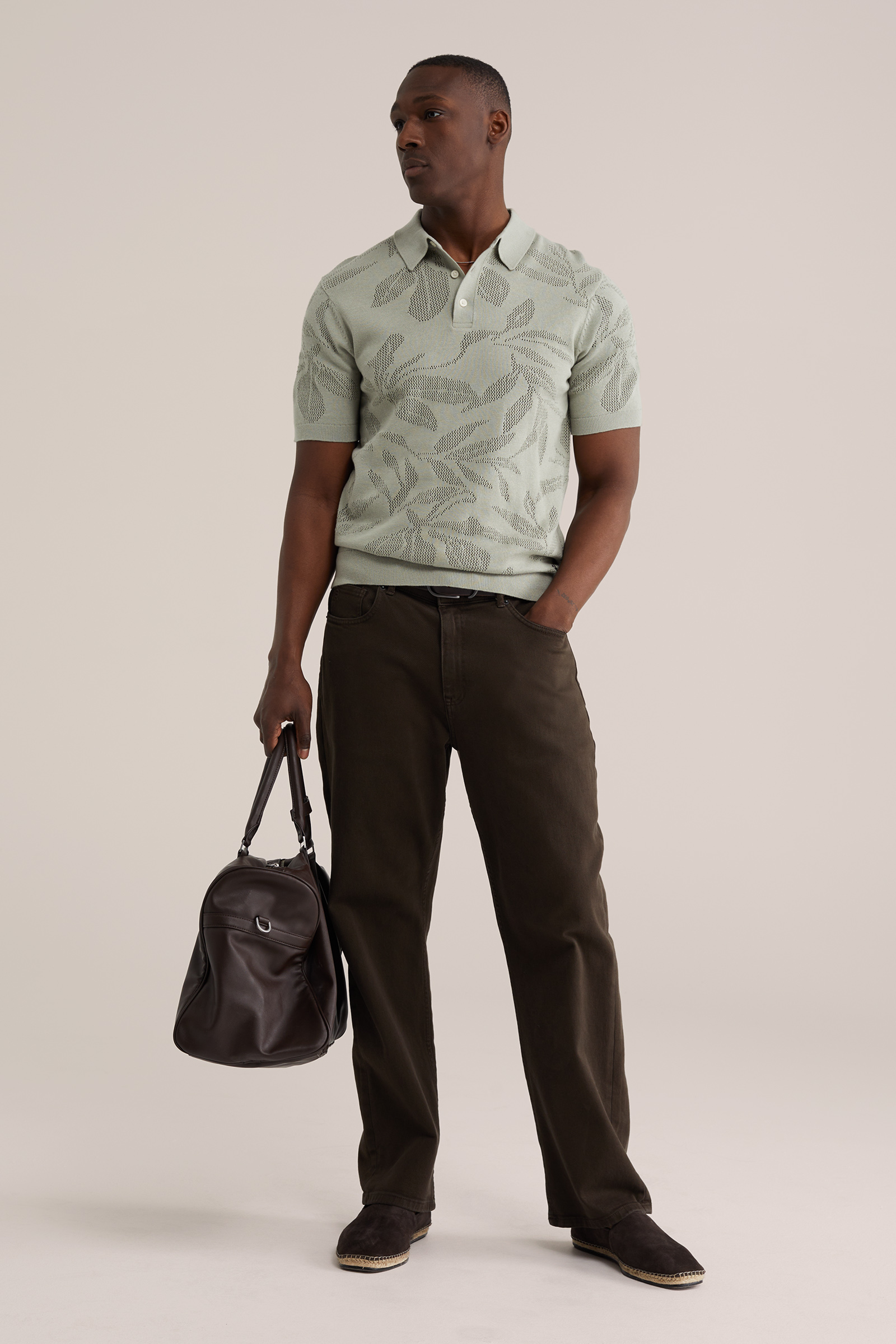 Heren regular fit polo ajourgebreid