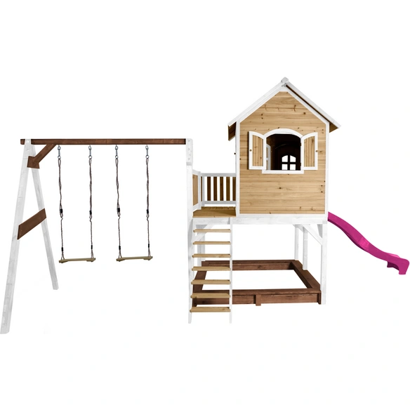 Kinderspielhaus »Liam«, BxHxT: 613 x 291 x 277 cm, Holz, braun/weiß/lila