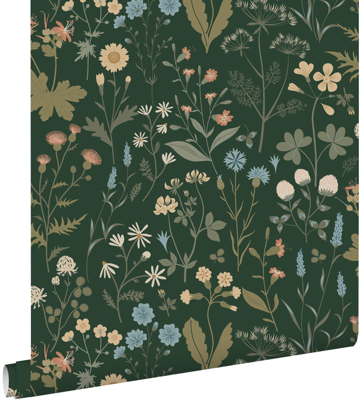 ESTAhome behang veldbloemen donkergroen en blauw - 53 cm x 10.05 m - 139697