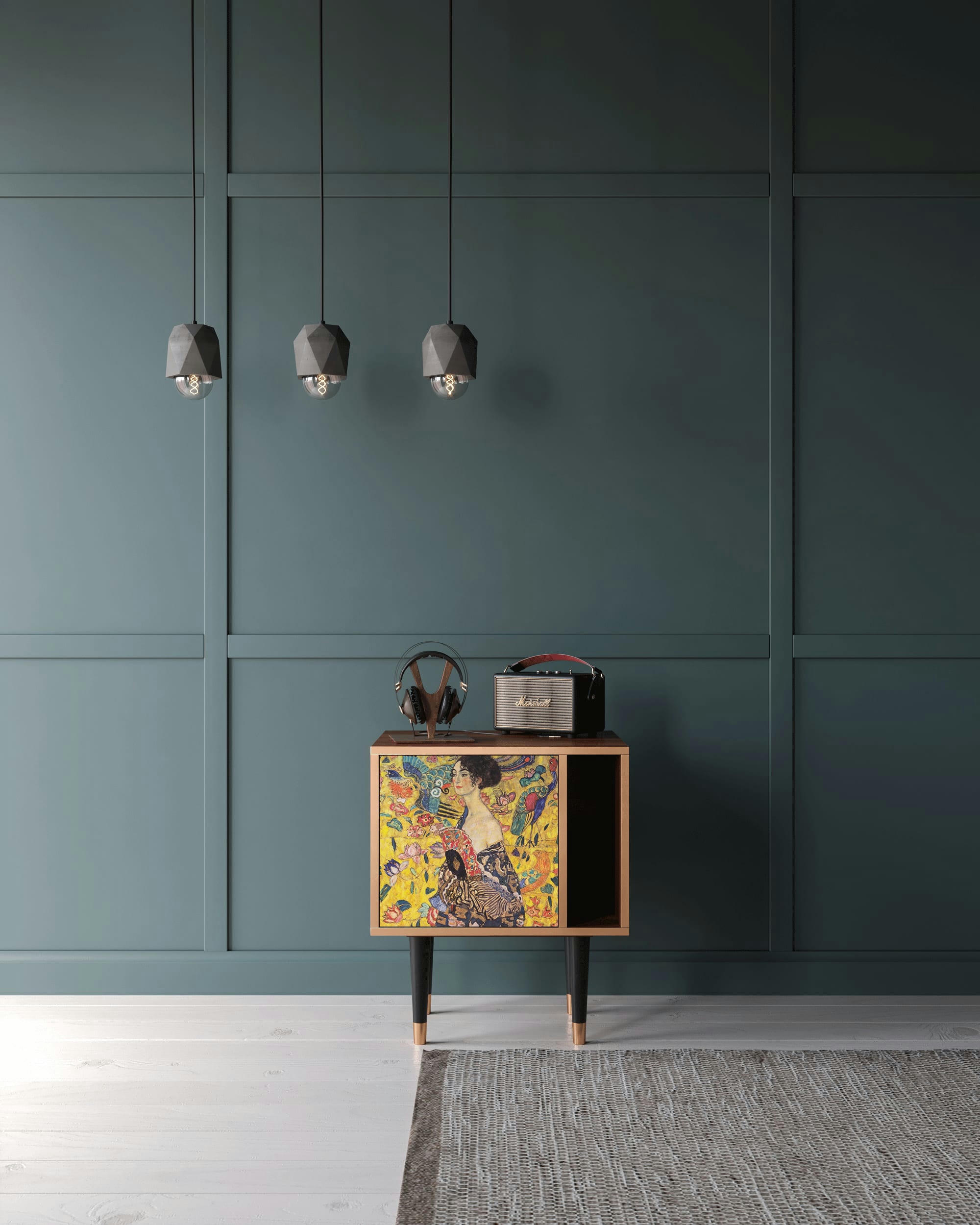 LADY WITH FAN BY GUSTAV KLIMT - Table de chevet jaune 1 porte L 58 cm