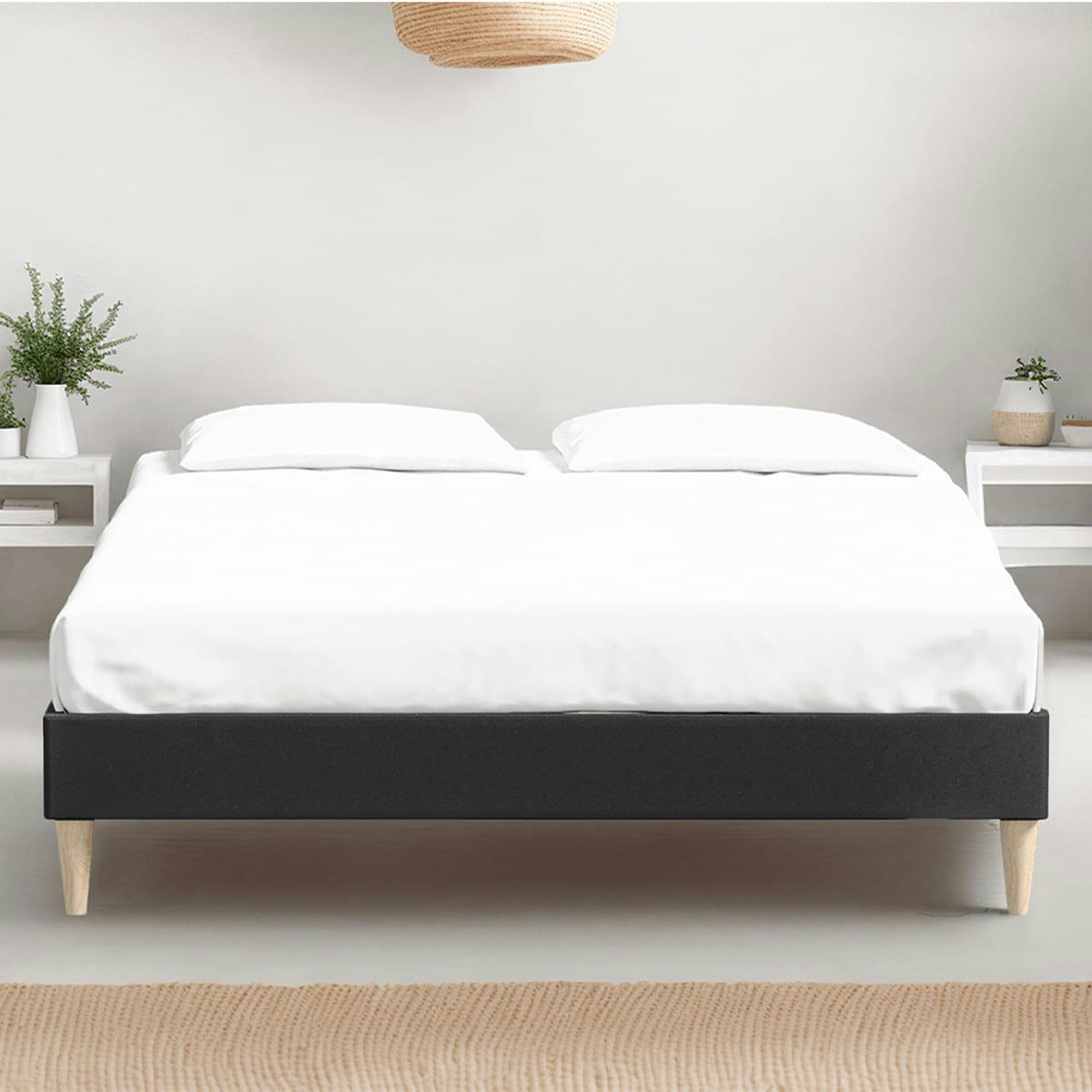 DINA - Lit adulte 160x200 cm en velours gris anthracite