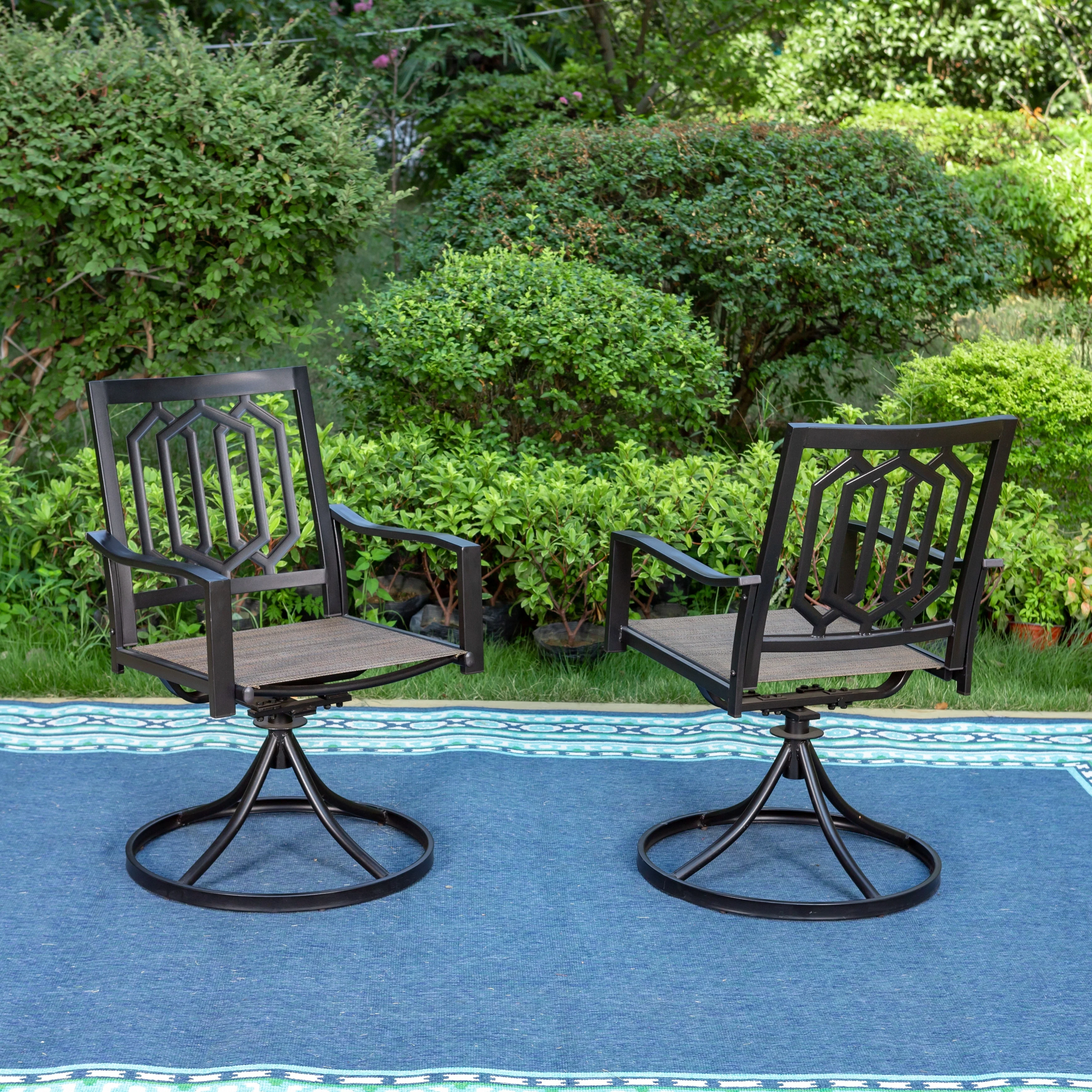 Patio Dining Textilene Metal Swivel Chairs Set of 2, Sling Mesh Black Metal Frame