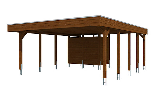 Carport SKAN HOLZ Friesland Set D, 546 x 708 cm, avec remise, noyer