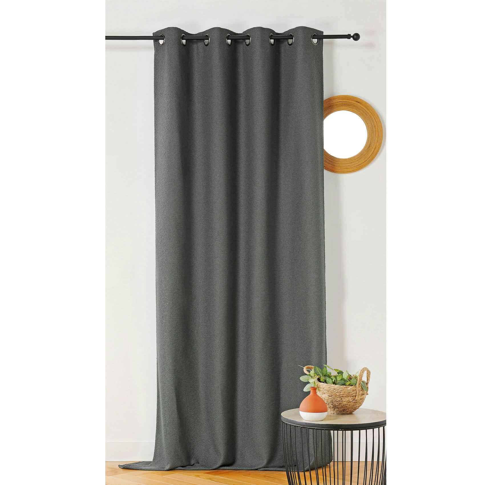- Rideau à l'aspect texturé en bouclette coton gris foncé 140x260 cm