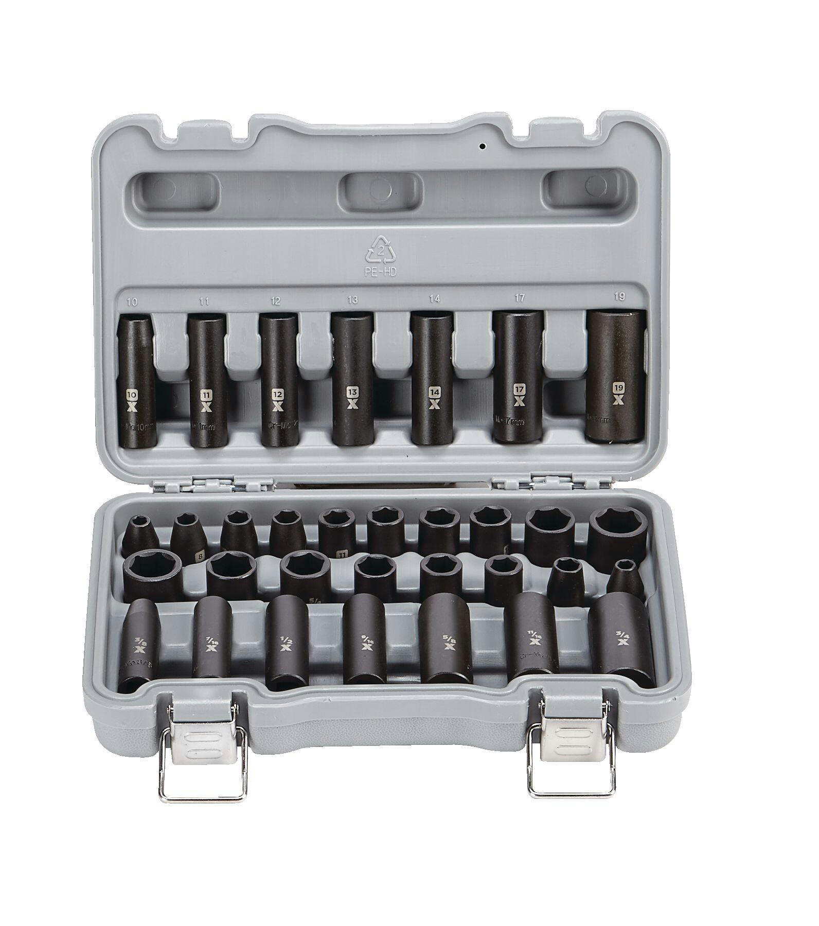 MAXIMUM 3/8-in Professional Grade Impact Socket Set, 32-pc, SAE/Metric, CRMO