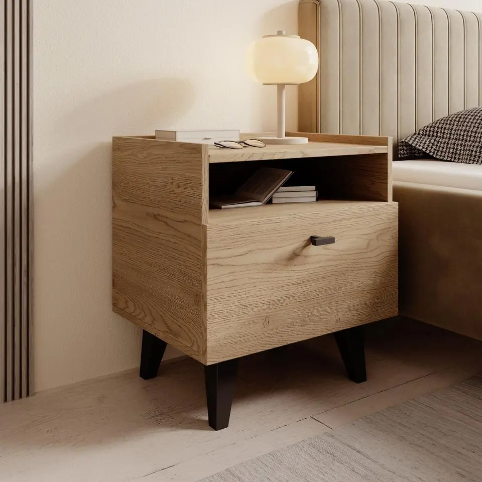 Meubella - Vornas - Nachtkastje - Eikenpatroon - 51x40x55 cm