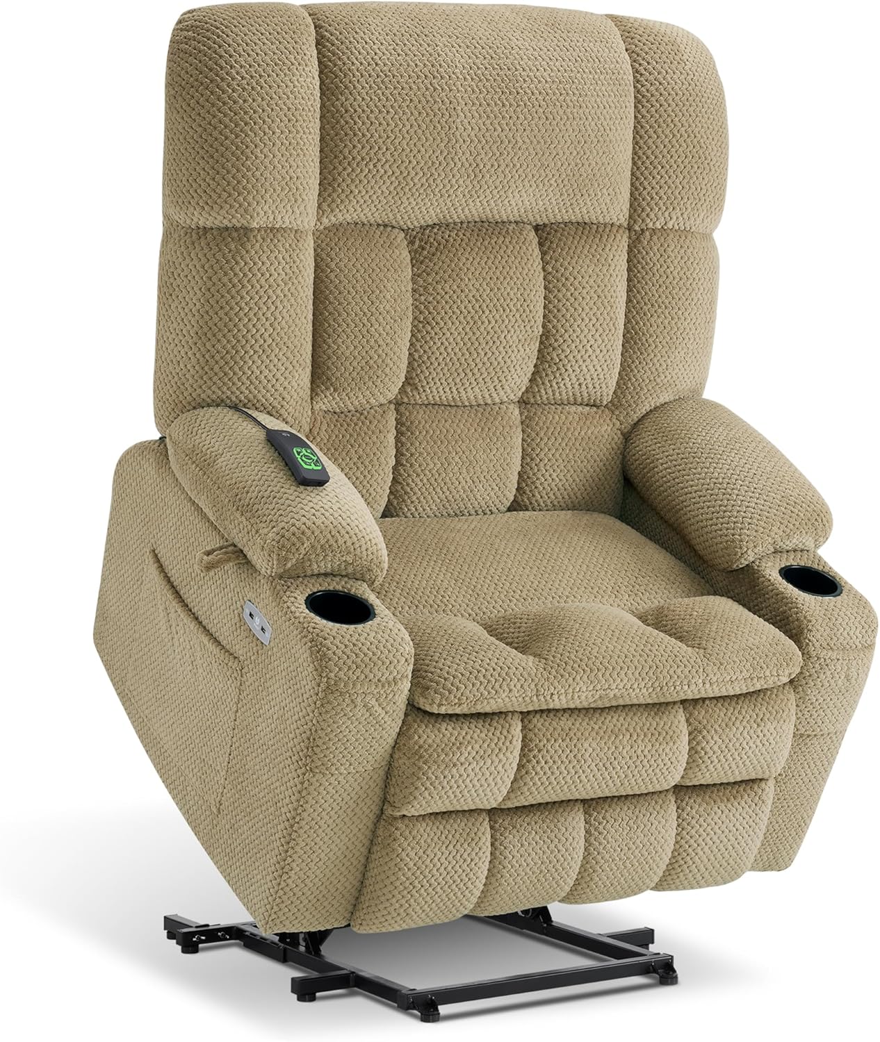MCombo Oversized Power Lift Recliner Chair for Elderly, Dual Motor Lift Chair with Heat and Massage, Lay Flat Lift Chair for Big and Tall, Cup Holders, Fabric R7891 (Oversize, Beige)