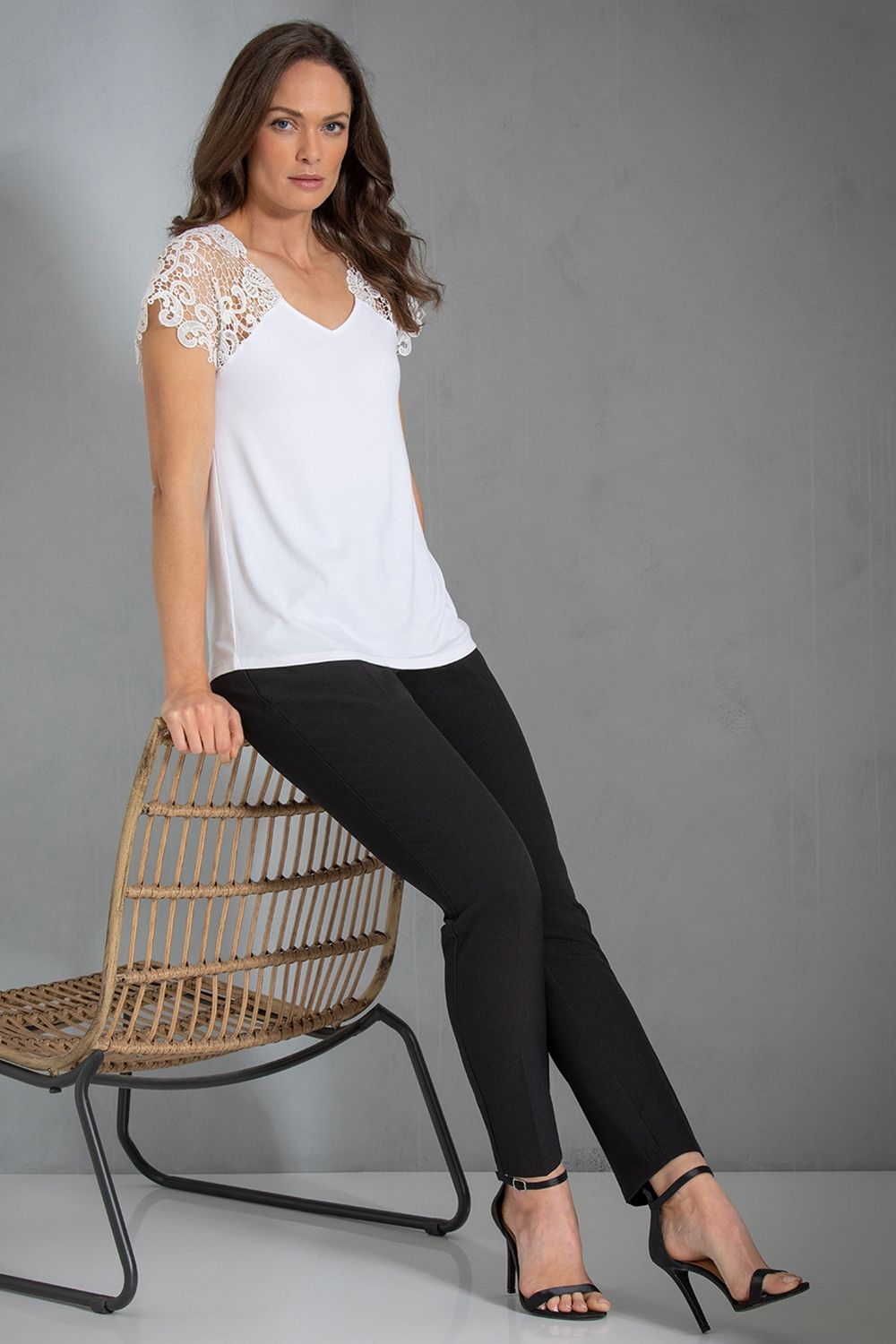Klass. Lace Trim Jersey Top