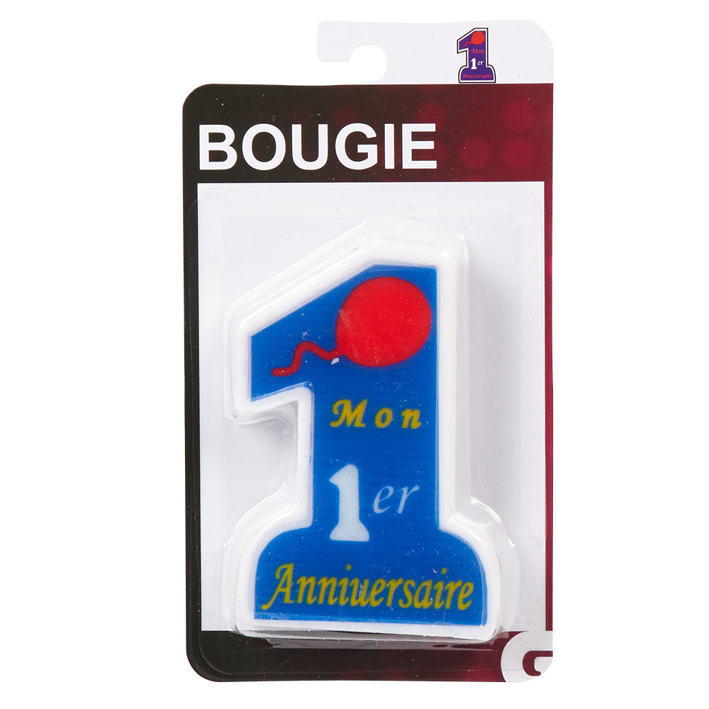 Bougie mon 1er anniversaire bleu H9,5cm