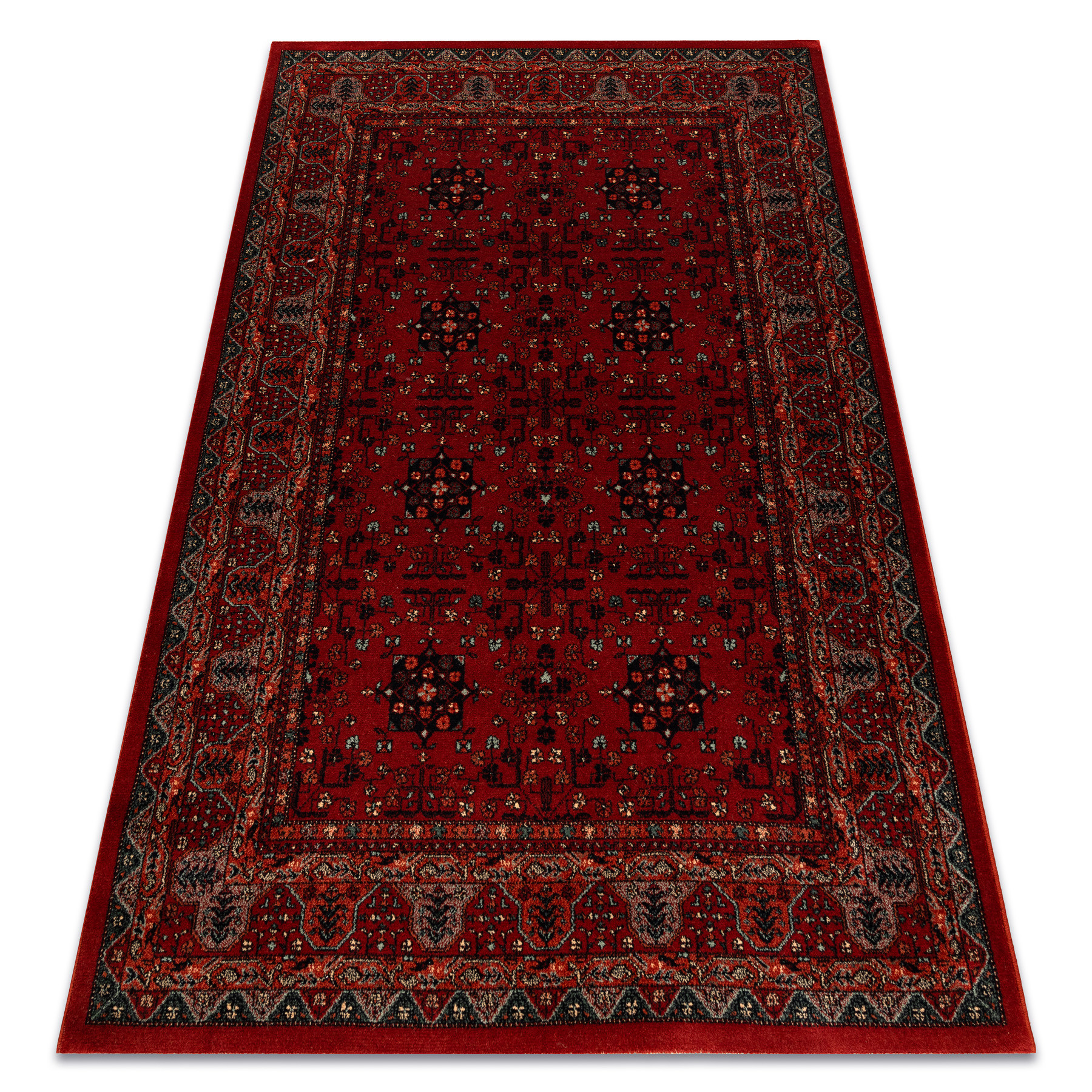 Dywan wełniany KASHQAI 4302 300 Kwiaty, ramka bordo 67x130 cm
