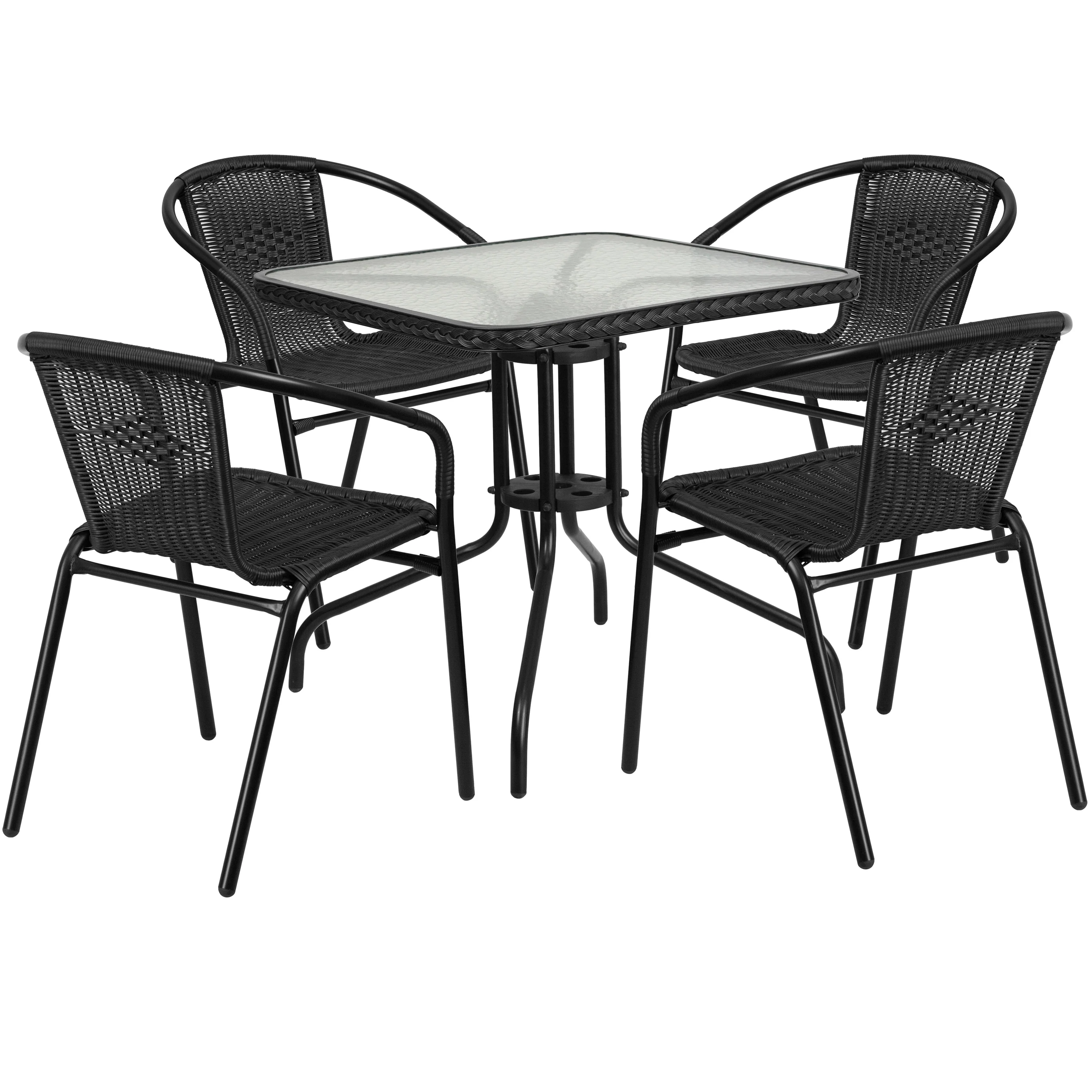 5-Piece Square Indoor/Outdoor Patio Table and Rattan Chairs Set - 28W x 28D x 28H