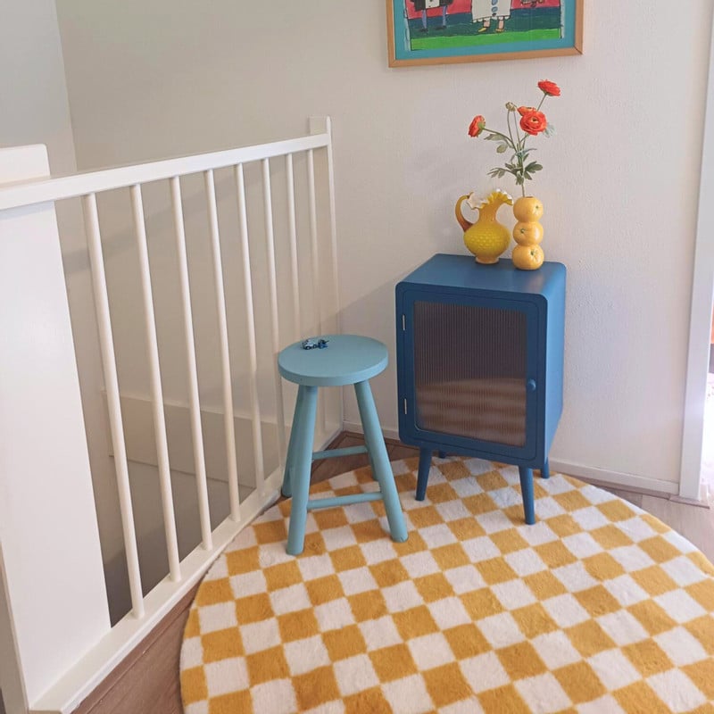 Vloerkleed checks - geel/wit - &Oslash;120 cm