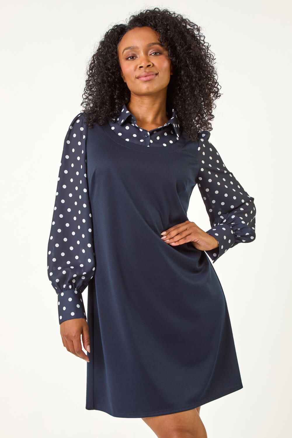 Roman Petite Collared Contrast Stretch Dress