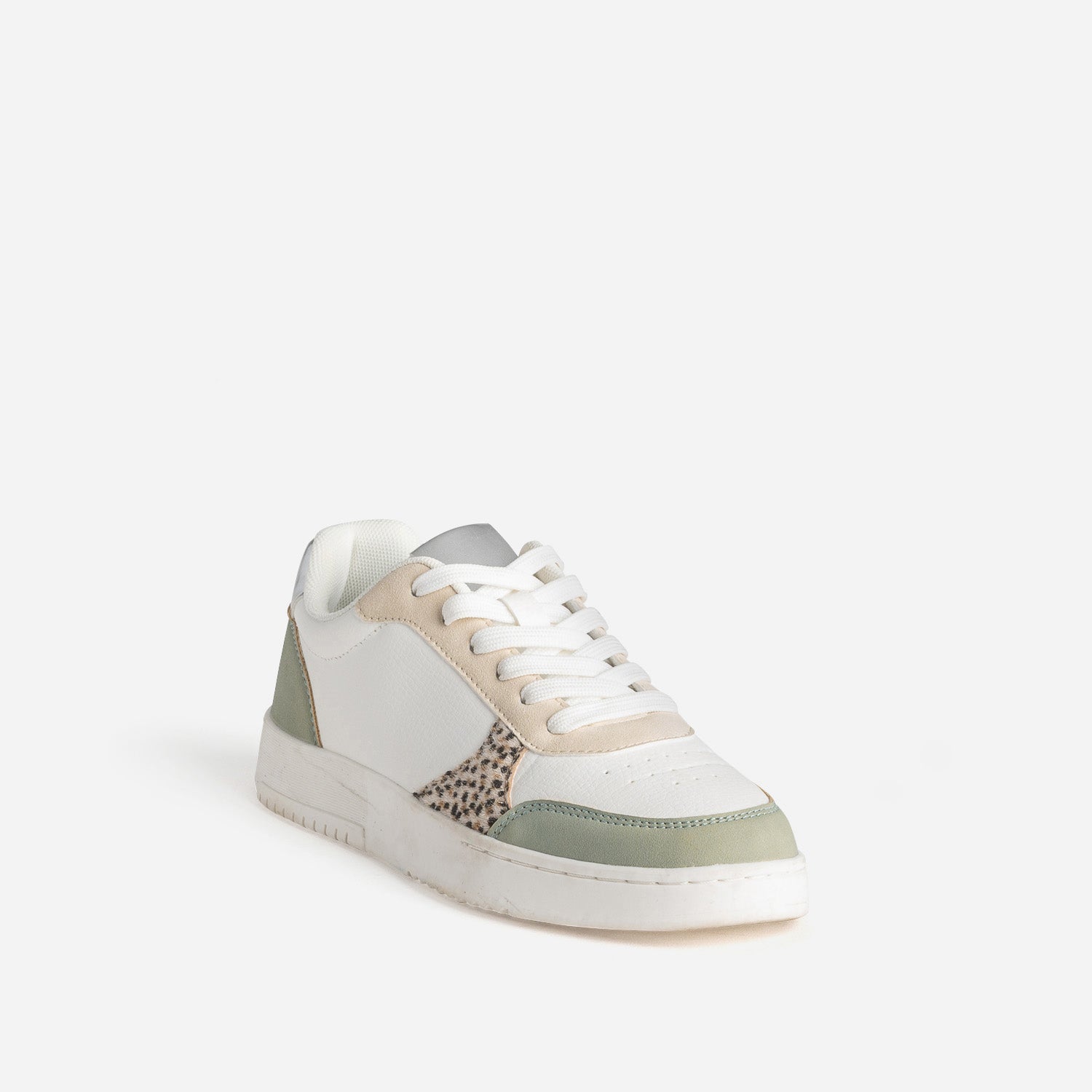 Tennis TEXTO blanche, beige et verte