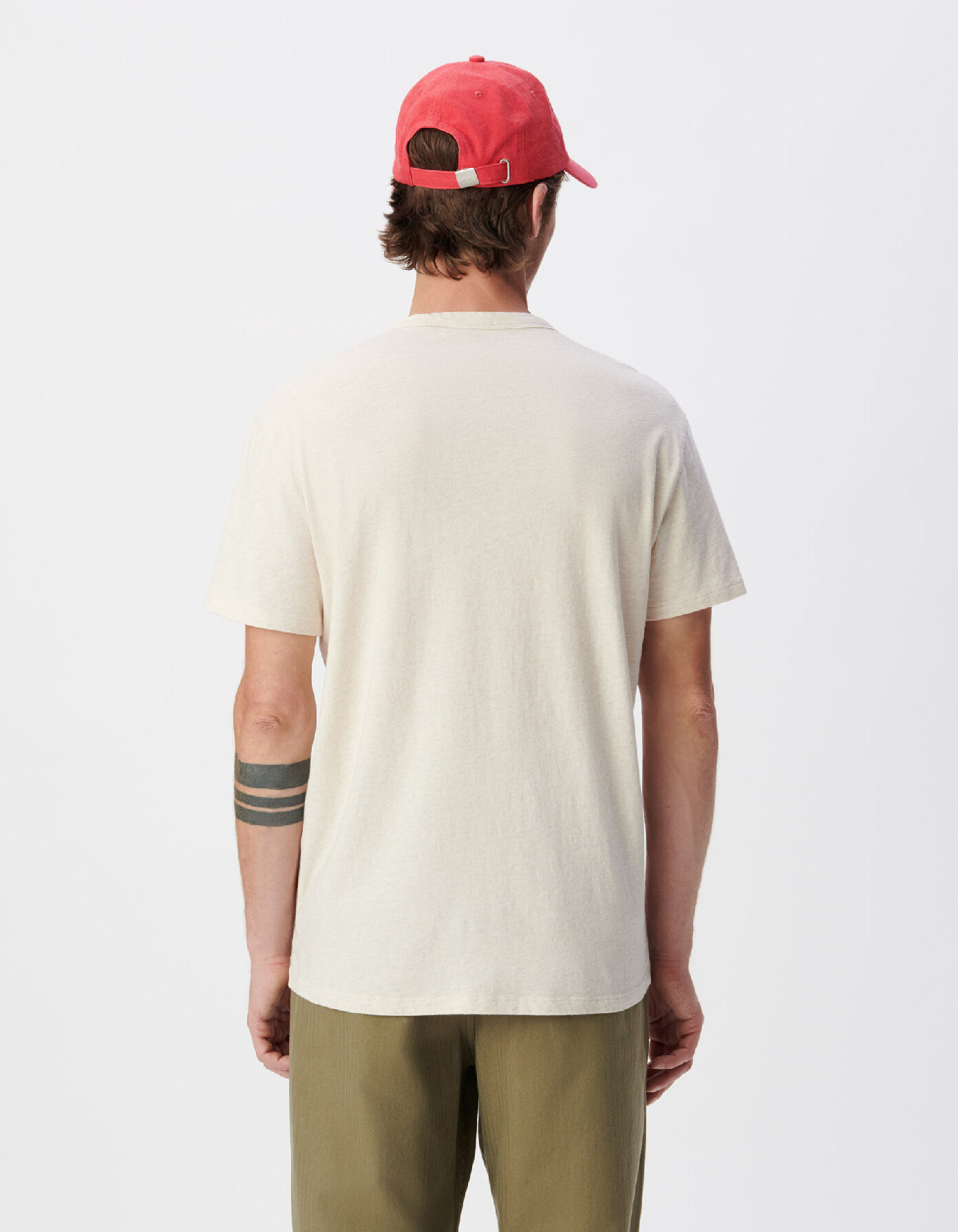 T-shirt col rond beige message poitrine Homme