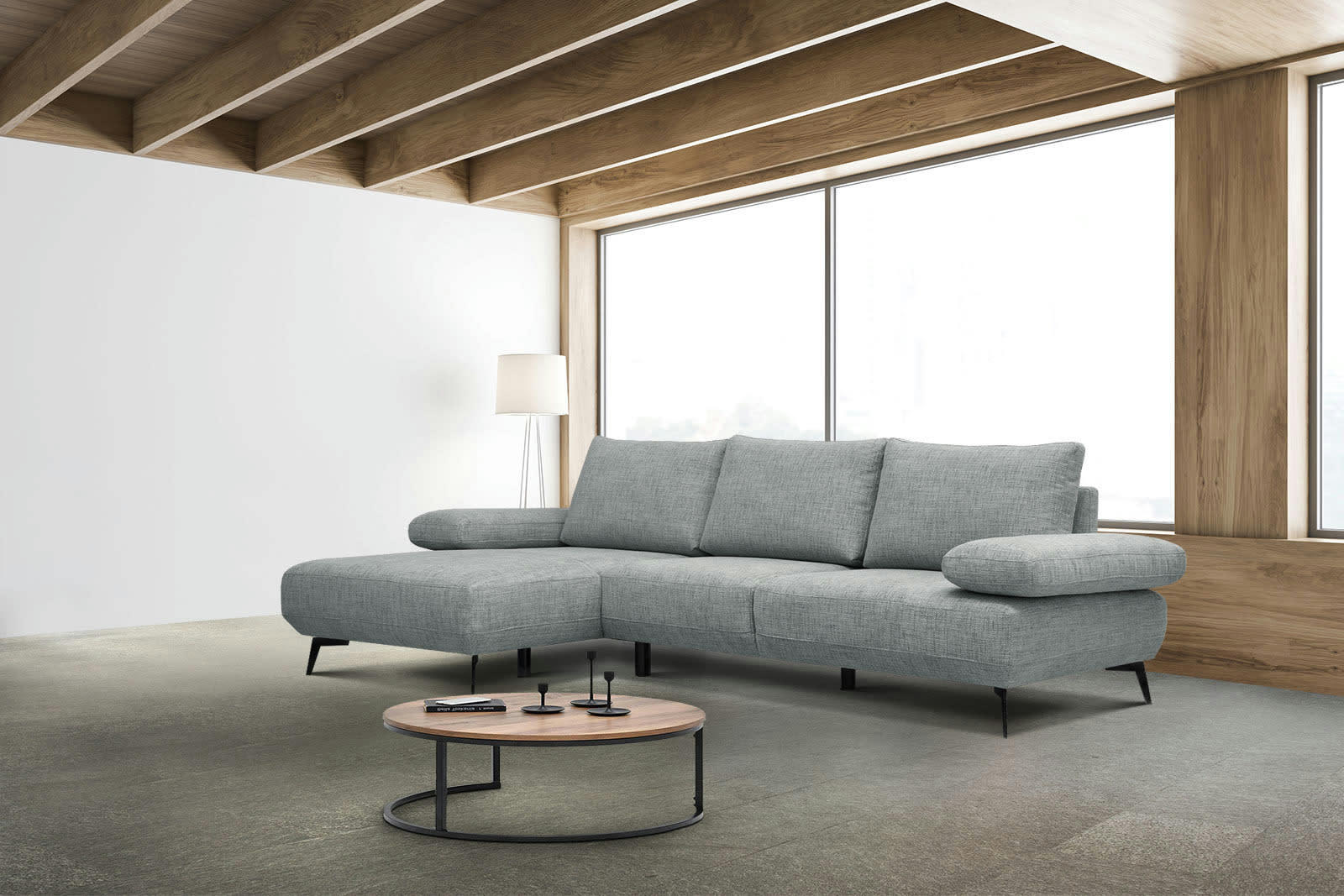 MELLO - Canapé d'angle gauche 4 places tissu bleu pâle