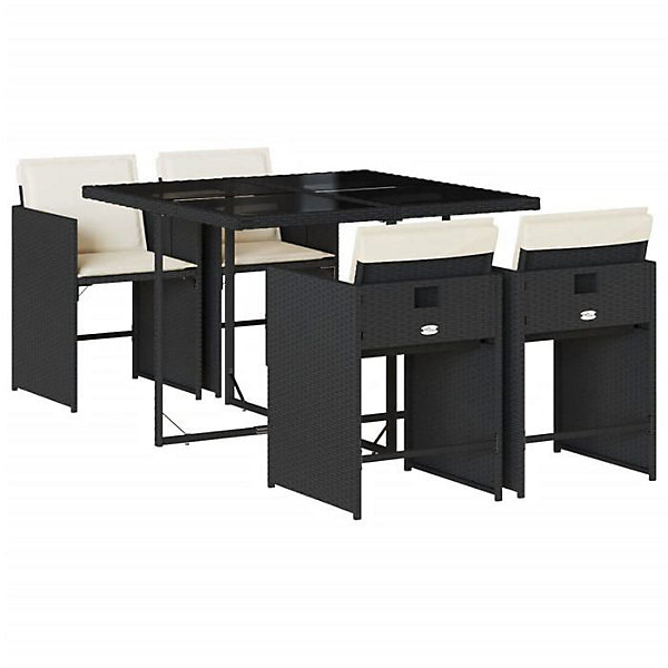 Ensemble jardin vidaXL 5pcs résine tressée noir table verre