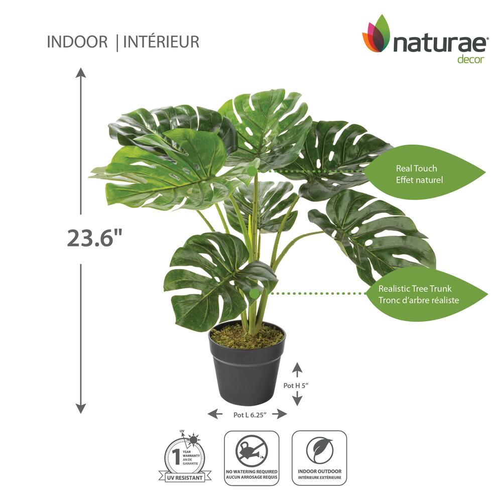 Naturae Décor Artificial Monstera Leaf Plant, 23-in