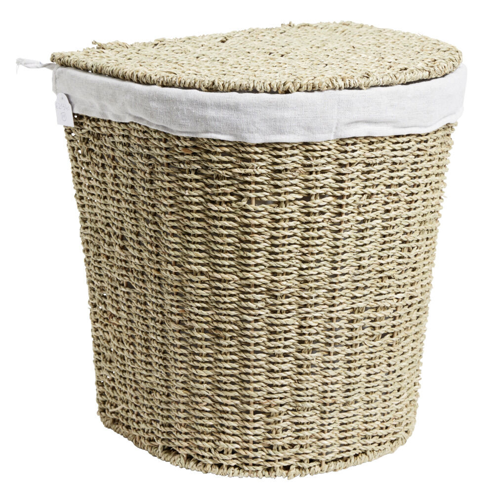 Coffre à linge jonc de mer beige 43L 36xH40x30cm