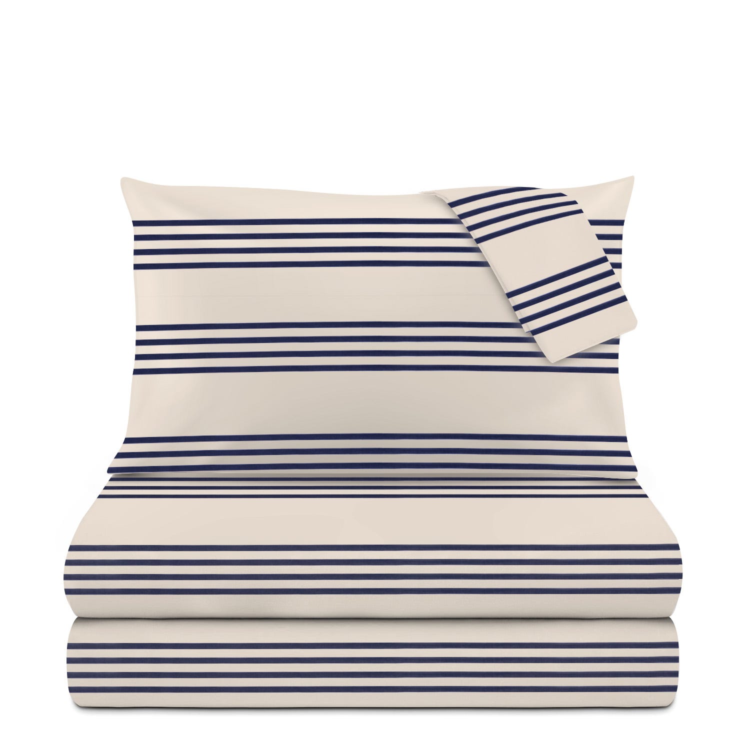 Completo letto matrimoniale cotone righe blu