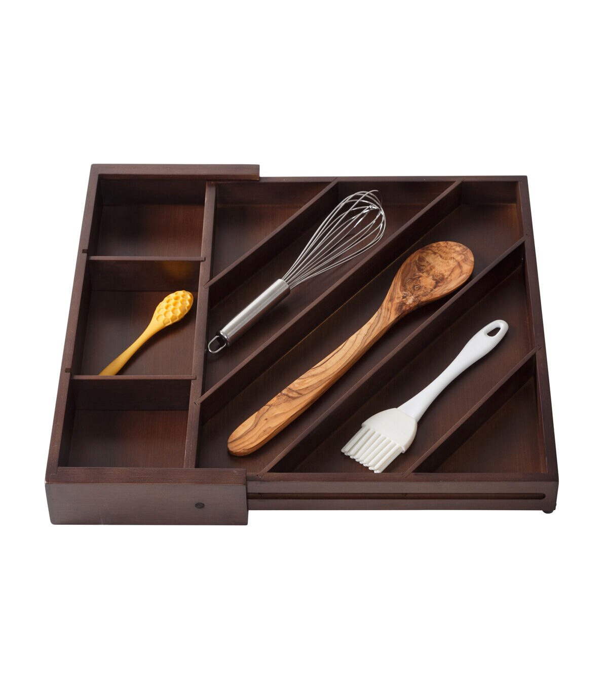 Honey Can Do 17 Walnut Expandable Diagonal Bamboo Drawer Organizer