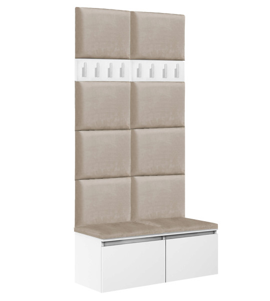 Zestaw Do Przedpokoju 2P8 Biały/Beż 100X37X212 Cm Welur Beż