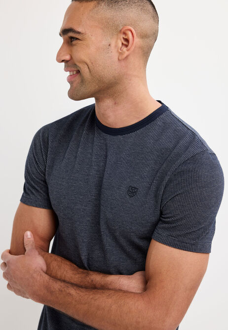 Mens Navy Mini Waffle Textured T-Shirt