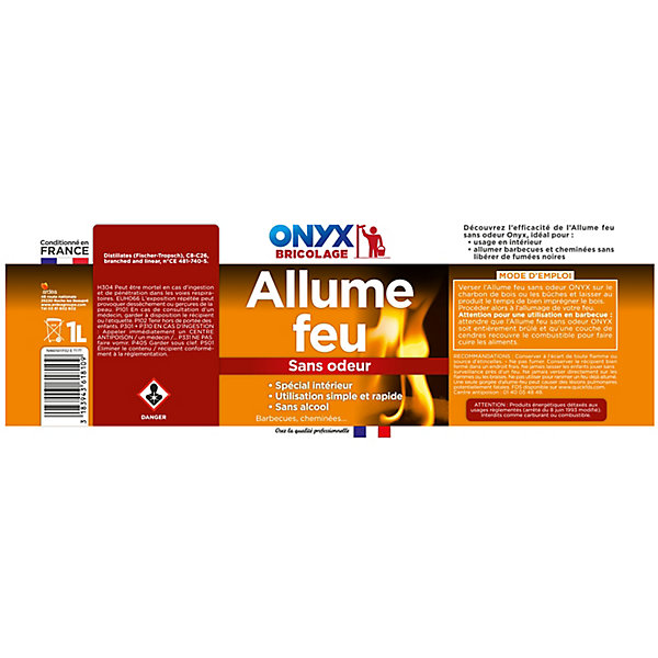 Liquide allume-feu sans alcool Onyx en bouteille capacité 1 L